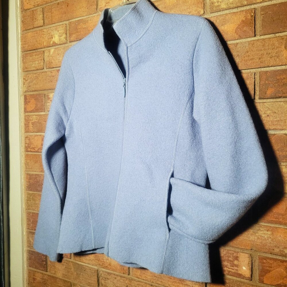 Eileen Fisher Boiled Wool Zip Collared Petite Jacket Boxy Blue - Size PS - Picture 4 of 12